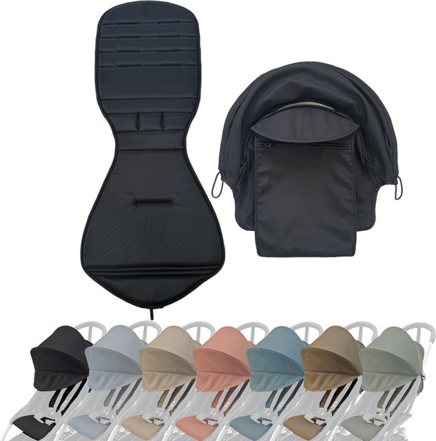 Colu Ersatzset für Babyzen YOYO, YO+, YOYO2 und Stokke YOYO3 Kinderwagen in Schwarz mit Sitzkissen und ausziehbarem Verdeck - Bild 1