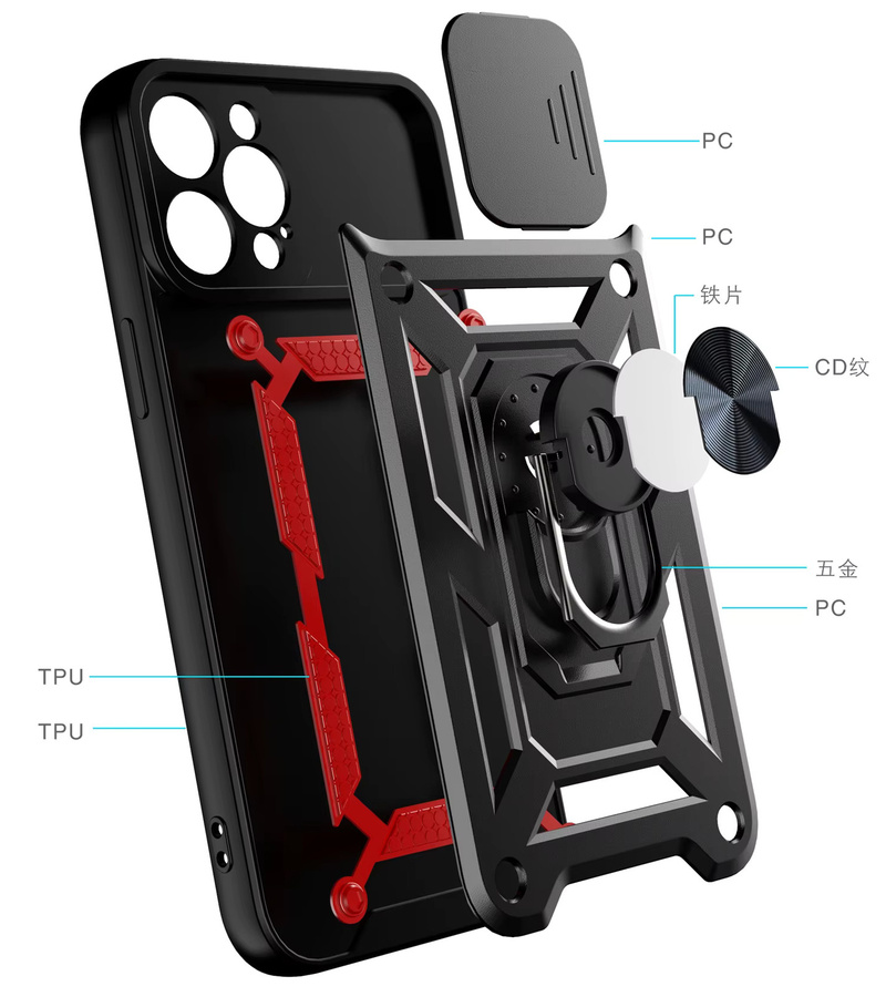 Stoßfeste iPhone 12 Pro Max Schutzhülle mit Kamera-Objektivschutz und magnetischer Auto-Halterung in Schwarz - Bild 5