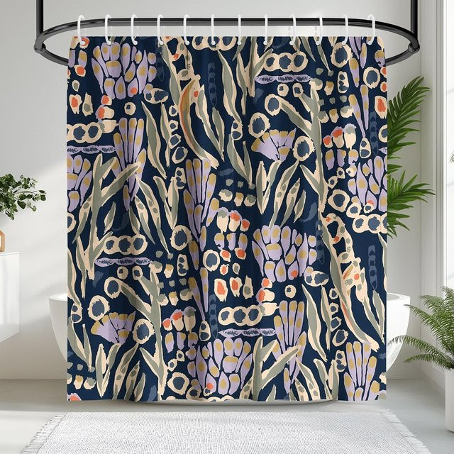 Wasserdichter Duschvorhang Dunika Chen mit tropischem Regenwaldpflanzen Design und Dschungelorchideen, Mehrfarbig, B: 90 cm, H: 180 cm - Bild 1