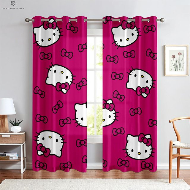 Yiran Furniture Vorhänge mit Cartoon-Muster für Kinderzimmer in Rosa und Blau, 2er-Set, halbtransparent, Breite: 91,5 cm, Höhe: 160 cm - Bild 1