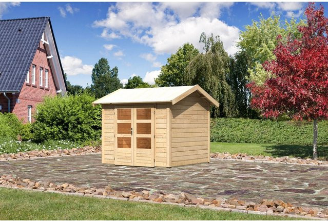 Karibu Holz-Gartenhaus Timra mit Satteldach in Naturbelassen Braun B: 240 cm, T: 242 cm, H: 240 cm - Bild 1