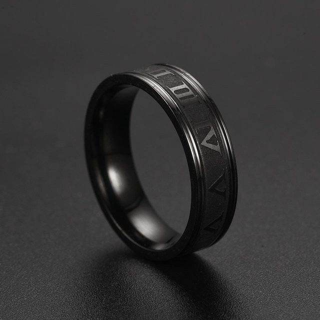 YIRAN Partnerring Edelstahl, Schwarz, Römische Ziffern, Unisex - Bild 1