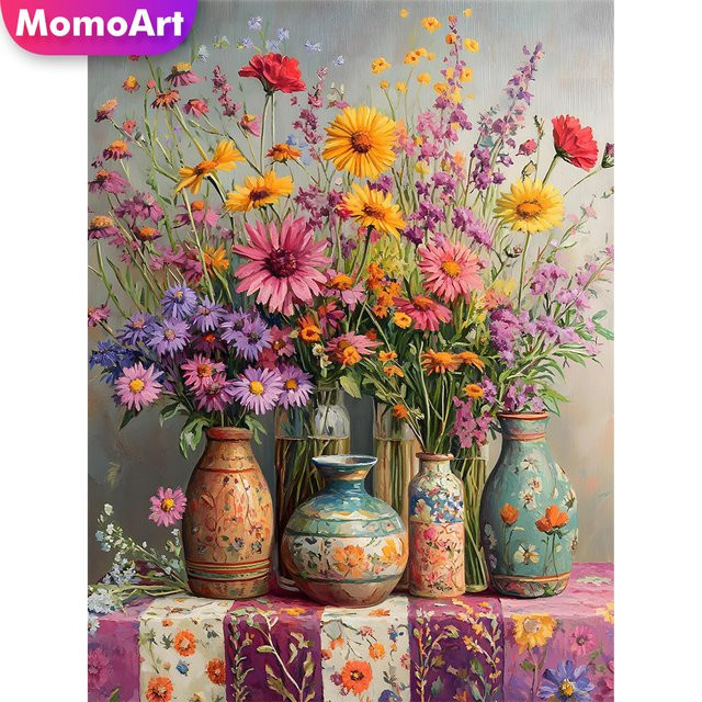 Momoart Diamantstickerei Gänseblümchen in Vase als DIY Wandkunst, Rund, Mehrfarbig, B/H: 30 x 20 cm - Bild 1