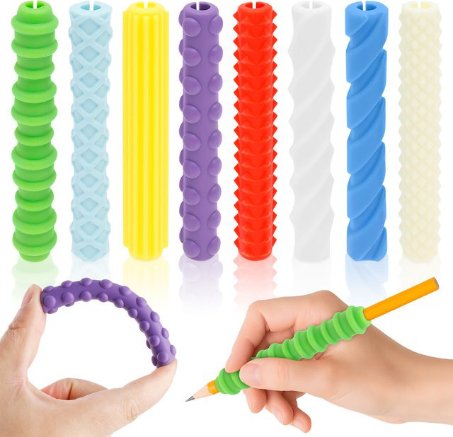 8 Stück ergonomische Silikon-Stiftgriffe als rutschfeste Schreibhilfe für Kinder und Erwachsene - Bild 1