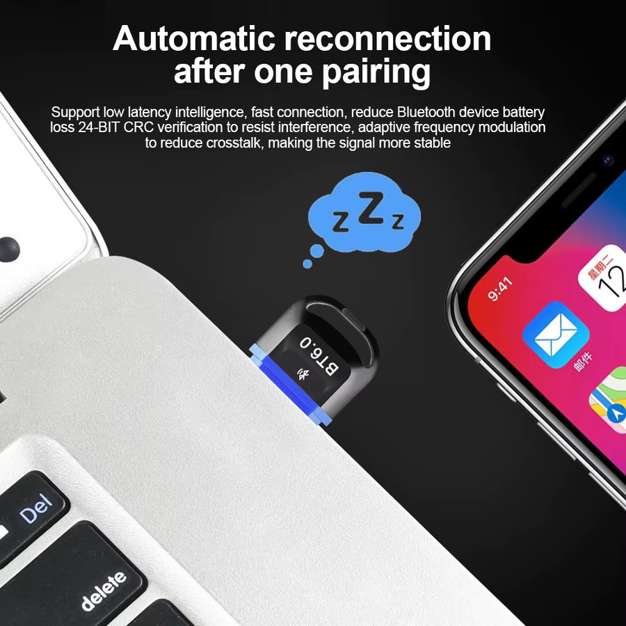 kebidumei Bluetooth 6.0 Adapter 2-in-1 USB-Dongle als kabelloser Audio-Sender und Empfänger in Schwarz für Kopfhörer und Lautsprecher, kompatibel mit Windows 8.1/10/11, treiberfrei - Bild 2