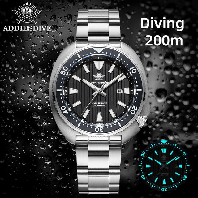 ADDIESDIVE Herren-Taucheruhr, Quarz, Edelstahl, Saphirglas, Silber - Bild 1