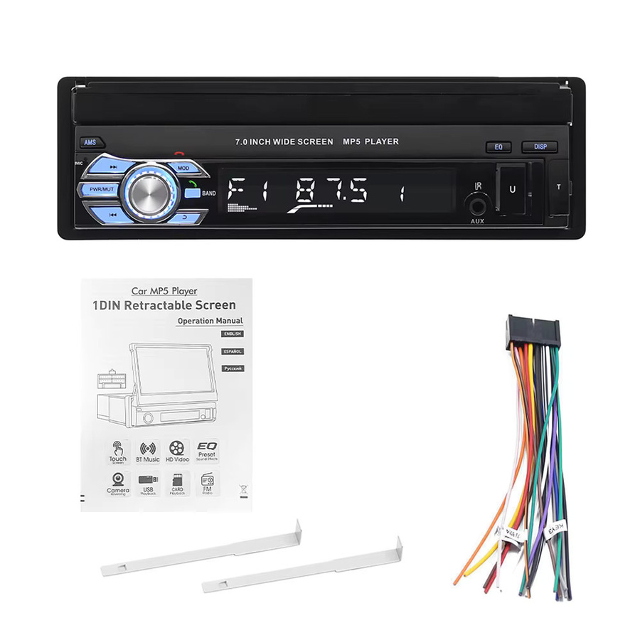 Podofo 1DIN Autoradio mit 7 Zoll ausfahrbarem Touchscreen, Bluetooth, USB und AUX in Schwarz - Bild 4