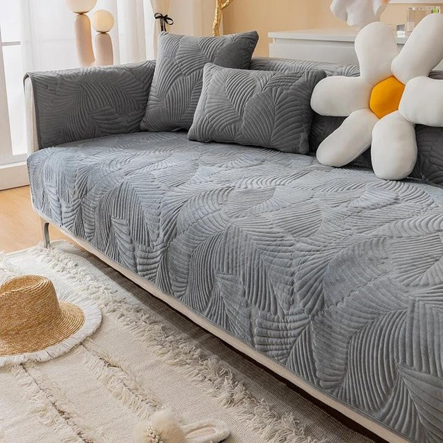 Weicher Sofamattenbezug in L-Form für Ecksofas, rutschfester Couchschutz aus Polyester-Samt, grau, B/B: 45 x 45 cm - Bild 1