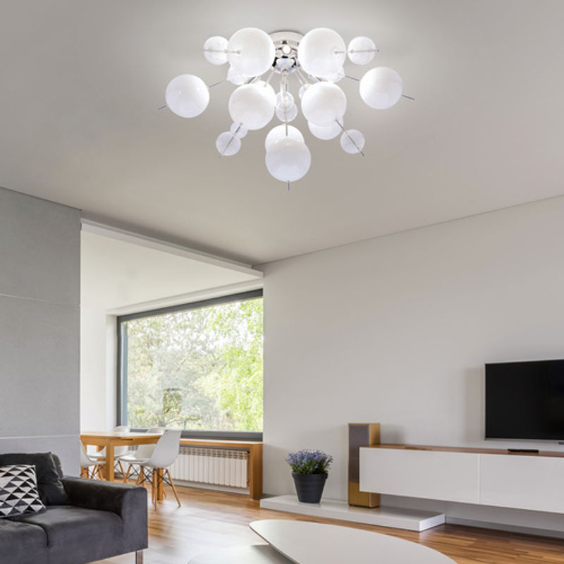 Näve Deckenleuchte aus Glas und Metall in Weiß und Silber, rund und modern - Bild 3