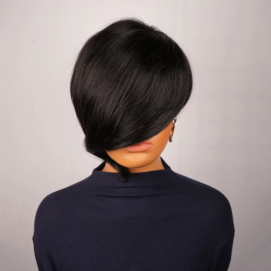 OYM HAIR Pixie-Schnitt-Perücke aus Echthaar, geschichtet, mit langem Pony - Bild 4