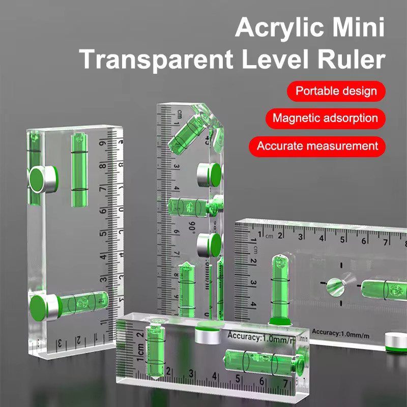 Mini Acryl Wasserwaage mit starkem Magnet für präzise Nivellierung, transparent - Bild 2