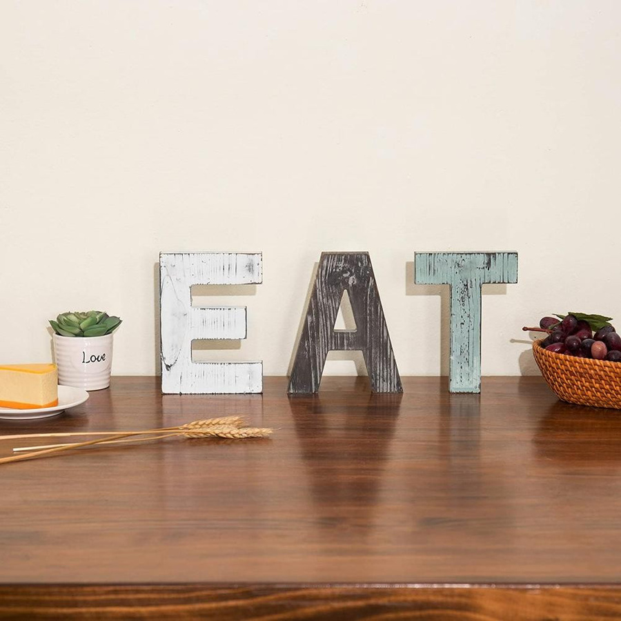 KONNWEI Weihnachts Dekoschild aus Holz, Rustikale Wandmontierte Buchstaben EAT, Mehrfarbig, Bauernhaus Stil - Bild 3