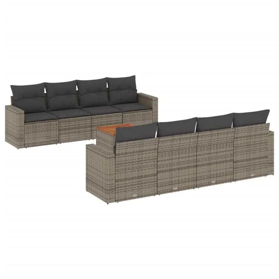 vidaXL 9-teilige Garten-Sofagarnitur aus Poly-Rattan und Akazienholz in Grau mit Kissen - Bild 2