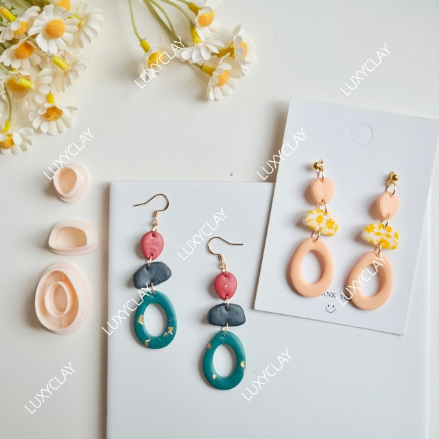3 Stück geometrische Tonformen für ovale Polymer-Ton-Ohrringe mit hohlem Boho-Muster aus Kunststoff - Bild 1