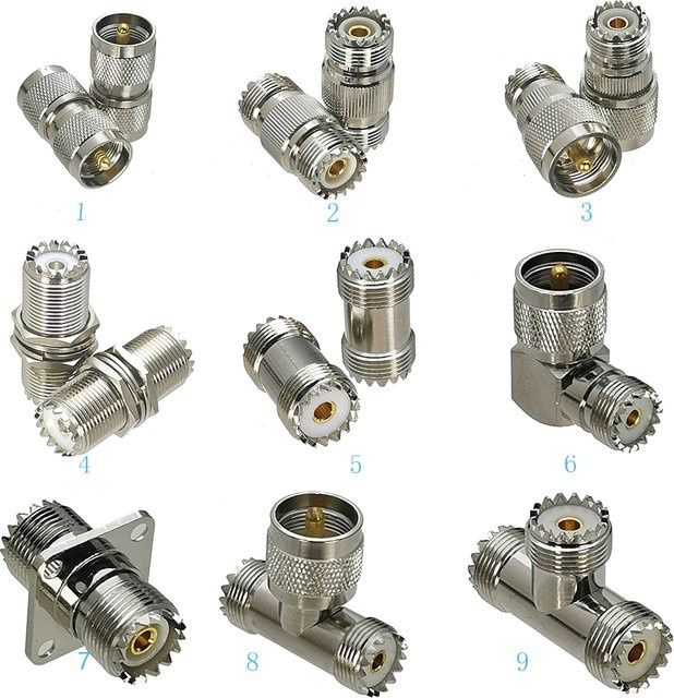 UHF auf UHF SO239 PL259 HF-Adapterstecker mit Flansch in Silber, gerade und rechtwinklig, 1 Stück - Bild 1