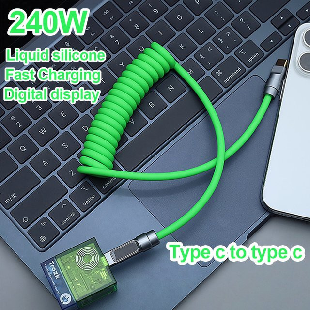 VBNM USB-C auf Typ-C Ladekabel mit Digitalanzeige und 240W Schnellladefunktion in Schwarz oder Grün - Bild 1