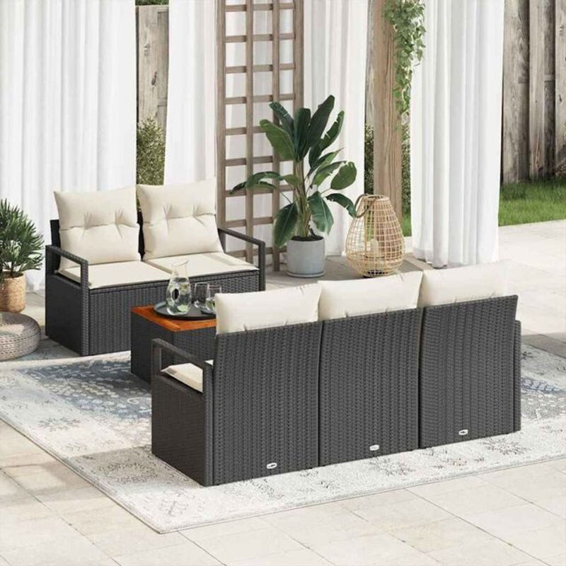 vidaxl Garten-Sofa-Set aus Poly-Rattan mit 6 Kissen in Schwarz - Bild 1