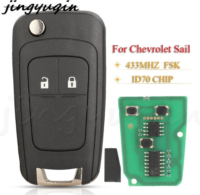 Jingyuqin Klappbarer Autoschlüssel mit 2 Tasten und ID70 Chip für Chevrolet Sail 2019 2020 2021+, 433MHz FSK Fernbedienung in Schwarz mit ungeschnittenem Schlüsselrohling - Bild 1