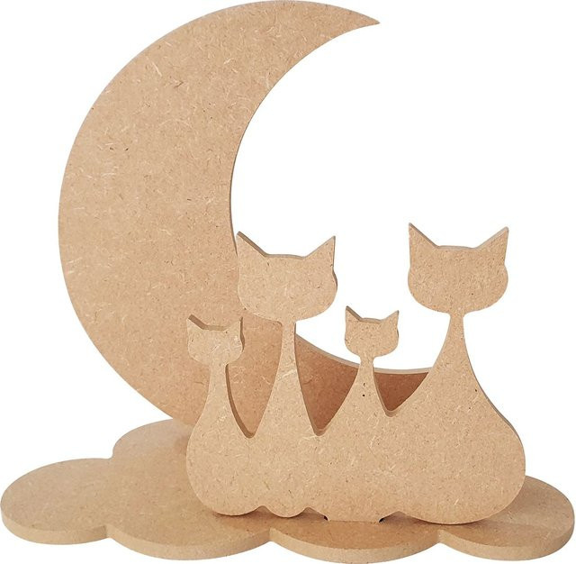 Gomille Steckmotiv Katzen im Mond aus MDF-Holz in Braun, Höhe: 17,0 cm, Breite: 17,0 cm, Tiefe: 3,0 cm - Bild 1