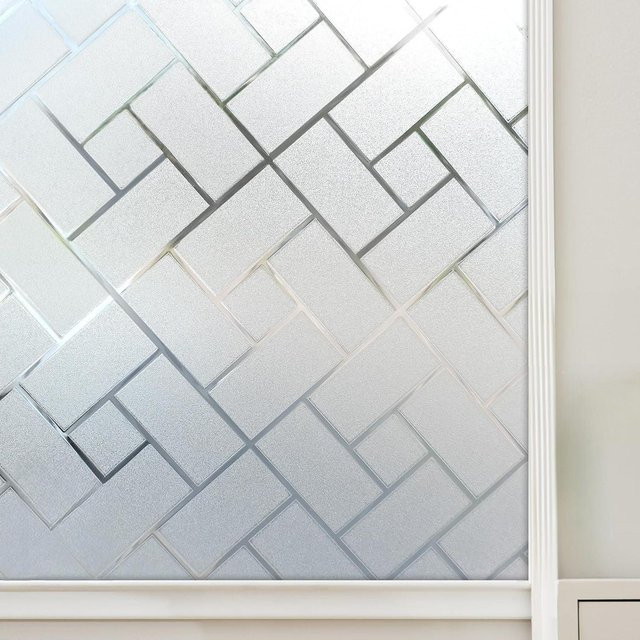 Sichtschutzfolie für Fenster in Milchglas-Optik mit geometrischem Fliesenmuster, weiß, selbstklebend, Vinyl-Aufkleber für das Heimbüro - Bild 1
