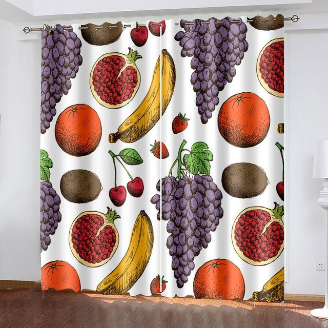 Zweiteiliges Set bunte Vorhänge mit Fruchtmuster Banane und Ananas aus Polyester mit Ösen, Breite: 50 cm, Höhe: 130 cm - Bild 1
