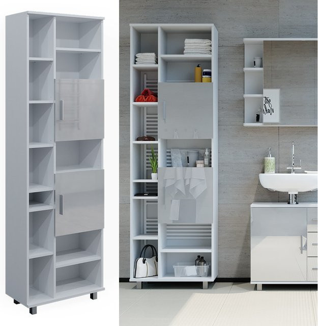 Vicco Badschrank Ilias Hochschrank Badezimmer Weiß Hochglanz B/T/H: 60 x 35,32 x 190 cm - Bild 1