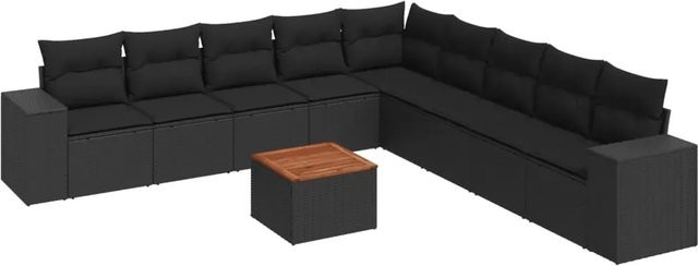 vidaXL 10-teilige Garten-Sofagarnitur aus Poly-Rattan und Akazienholz in Schwarz mit Kissen - Bild 1
