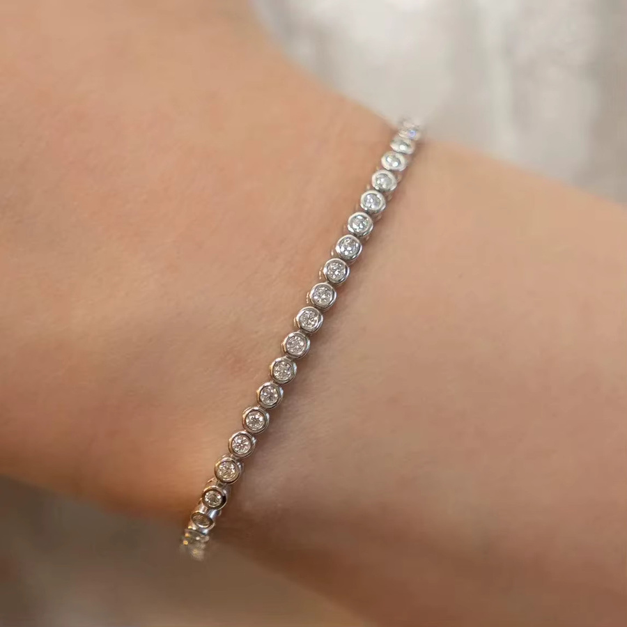 FEOBUR Tennis-Armband, 925 Silber, Moissanit, Gold plattiert, Unisex - Bild 2