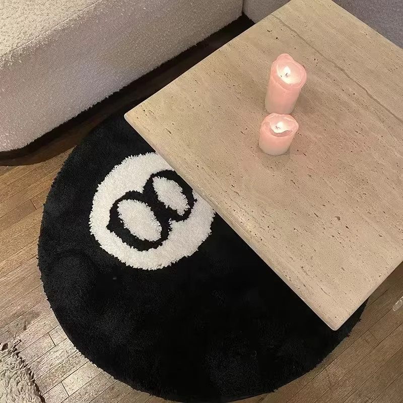 Runder 8-Ball-Teppich aus schwarzem Plüsch von Hoom-Dekor, weich und rutschfest - Bild 3