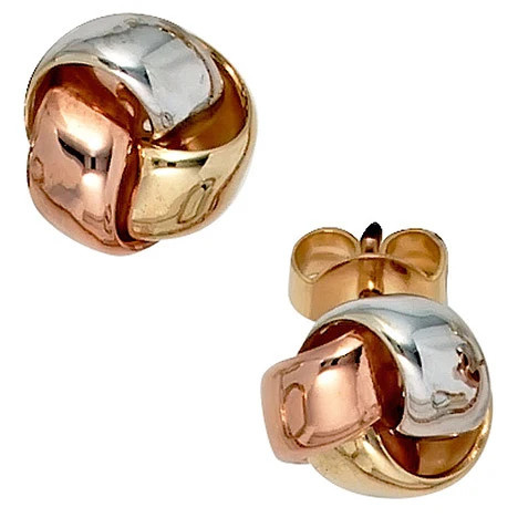 Colfem Ohrstecker Knoten, 585 Gold dreifarbig tricolor, Unisex - Bild 1