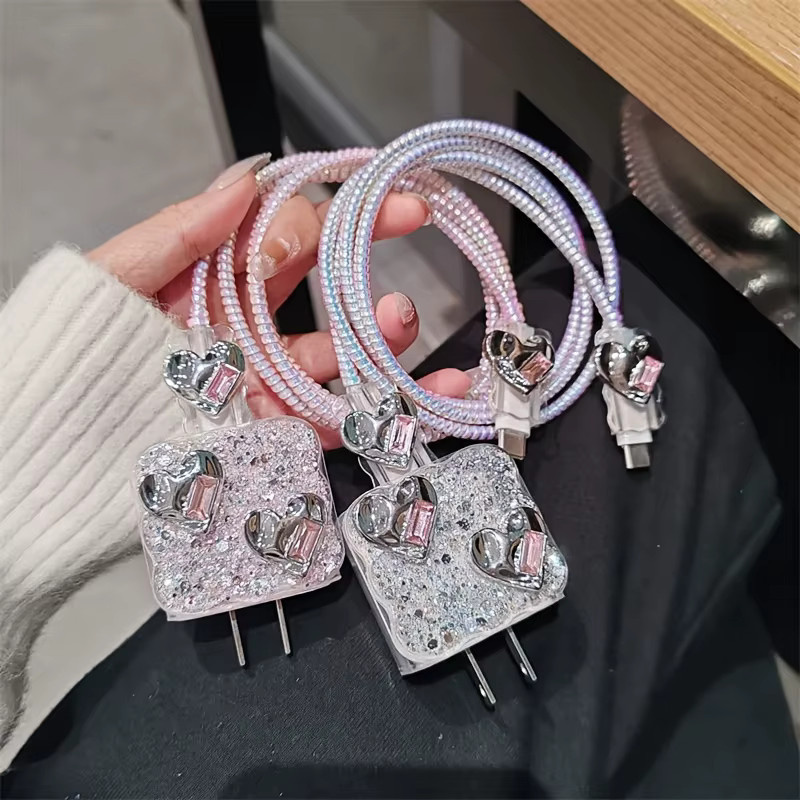 Glitzer Herz Schutzhülle für iPhone 16 Ladekabel und Datenkabel als Kabel-Schutzhülle - Bild 2