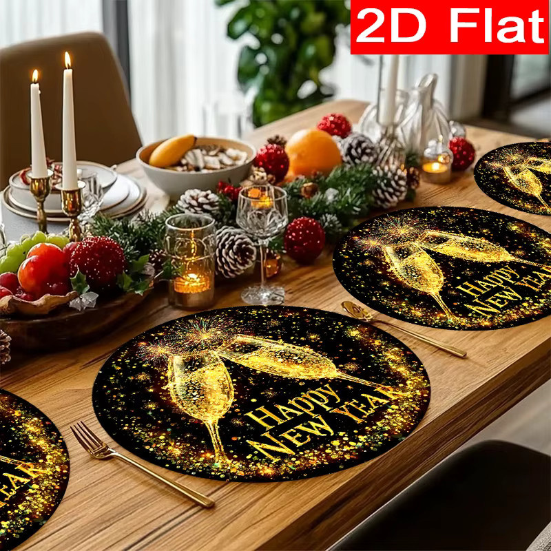 VIKAMA Runde Tischsets mit Neujahrsthema in Schwarz für Party und Restaurantdeko - Bild 3