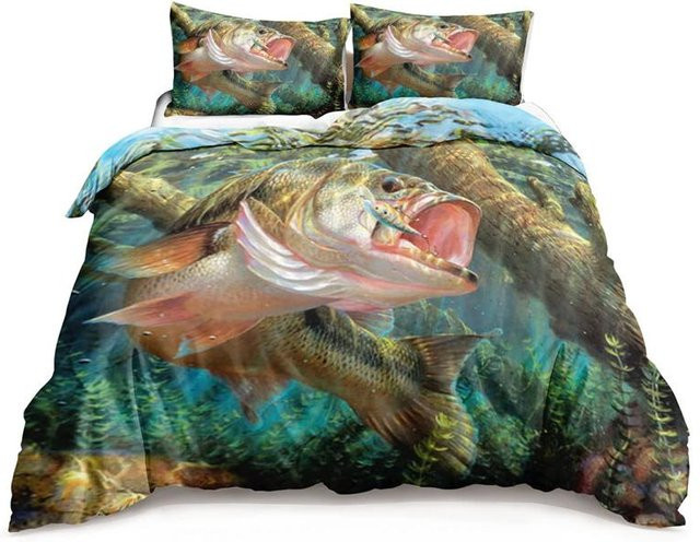 Bettwäsche-Set mit Hecht-Motiv von Binchi Outdoor Product aus Mikrofaser, Mehrfarbig, B/H: 135 x 200 cm - Bild 1