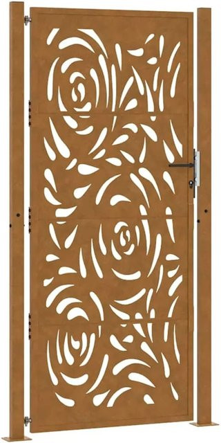 vidaXL Gartentor aus Verwitterungsstahl in Braun mit Flammendesign, B: 110 cm, H: 205 cm - Bild 1