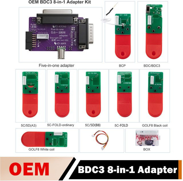 Dscancar OEM BDC3 8-in-1 Adapter-Kit für VAG 5C 5D und BMW zur verschlüsselten Schlüsselprogrammierung und Anpassung, kompatibel mit Autel, KD-X4, KD-MAX und VVDI Key Tool Plus oder VVDI2 - Bild 1