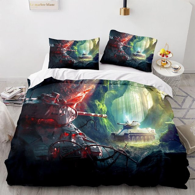 Binchi Fitness Panzer Bettwäscheset aus Mikrofaser mit Panzer-Motiv, Mehrfarbig, B/H: 203 x 228 cm - Bild 1