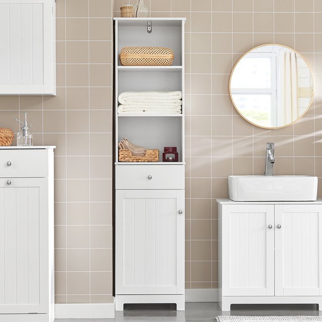 SoBuy BZR17 Badezimmer Hochschrank in Dunkelgrau mit 3 offenen Fächern, 1 Schublade und 1 Tür - Bild 1