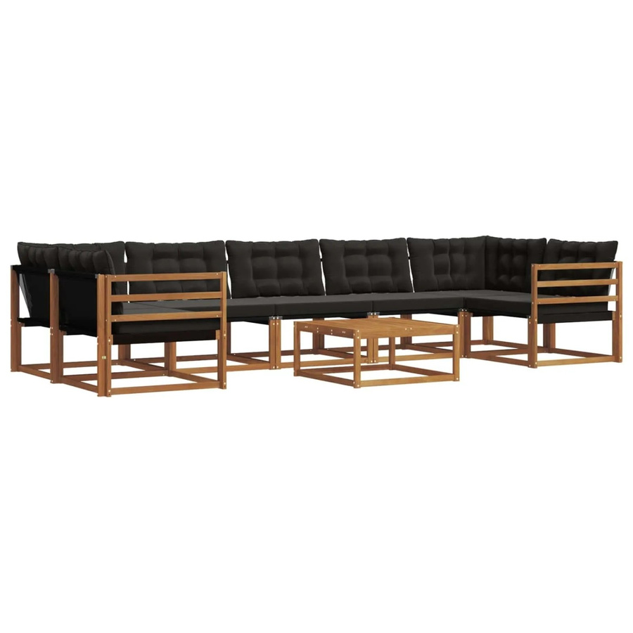 vidaXL Outdoor-Sofagarnitur 8-teilig aus Akazienholz und Textilene in Natur und Schwarz mit Kissen - Bild 2