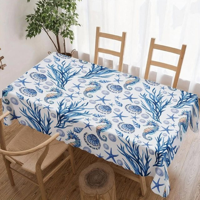 Wasserdichte Tischdecke mit Meeresleben von JINGYUE Pet in Blau, quadratisch, B/B: 140 x 140 cm - Bild 1