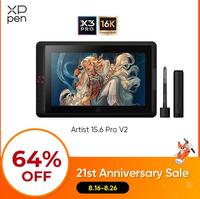 XPPen Artist 15.6 Pro V2 Grafikmonitor mit 16K Druckstufen in Schwarz - Bild 1
