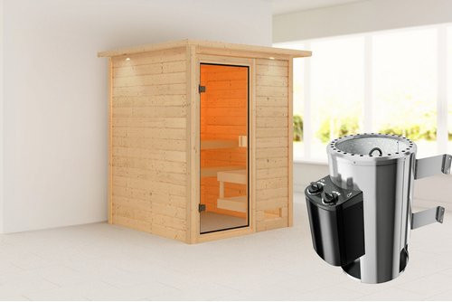 Karibu Sauna Turgel aus Fichtenholz in Braun für 4 Personen mit 3,6 kW Ofen, B/T/H: 173 x 159 x 191 cm - Bild 1