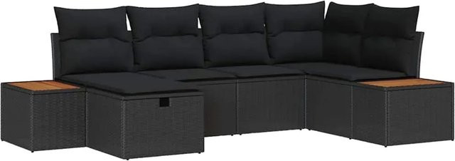 vidaXL Garten-Sofa-Set aus Poly Rattan in Schwarz mit 6-teiliger Polstergarnitur und Fußhocker - Bild 1
