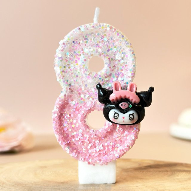 MINISO Digitale Kerze mit Cartoon-Muster in Pink als Tischdekoration für Geburtstag und Party - Bild 1