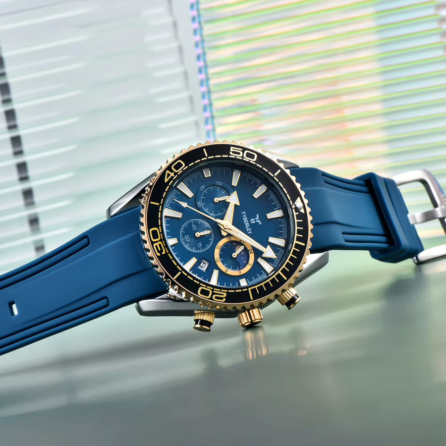 TYBERLEY Chronograph Armbanduhr, Quarz, Silber Schwarz, Silikon, Herren - Bild 3