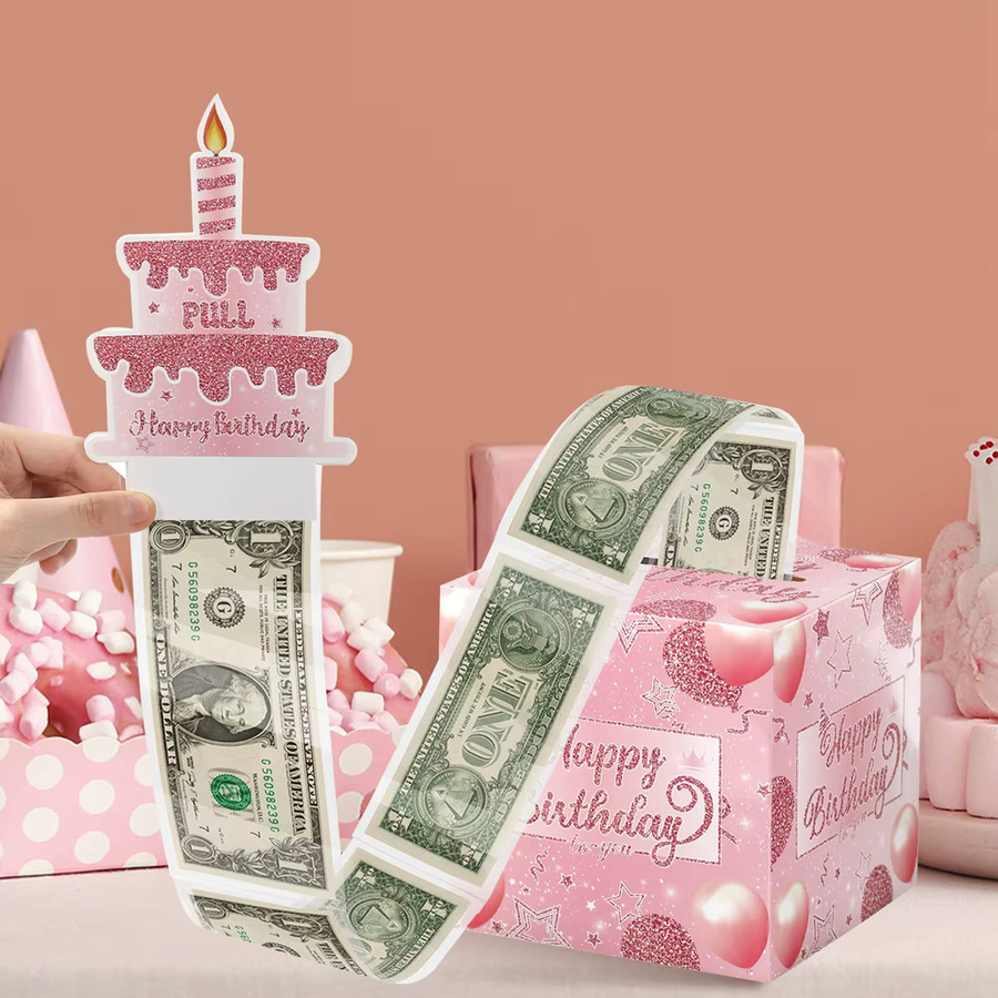 PATIMATE Geburtstags-Spardose in Pink mit herausziehbarer Happy Birthday Karte als Geldgeschenkbox für Kinder und Erwachsene - Bild 2
