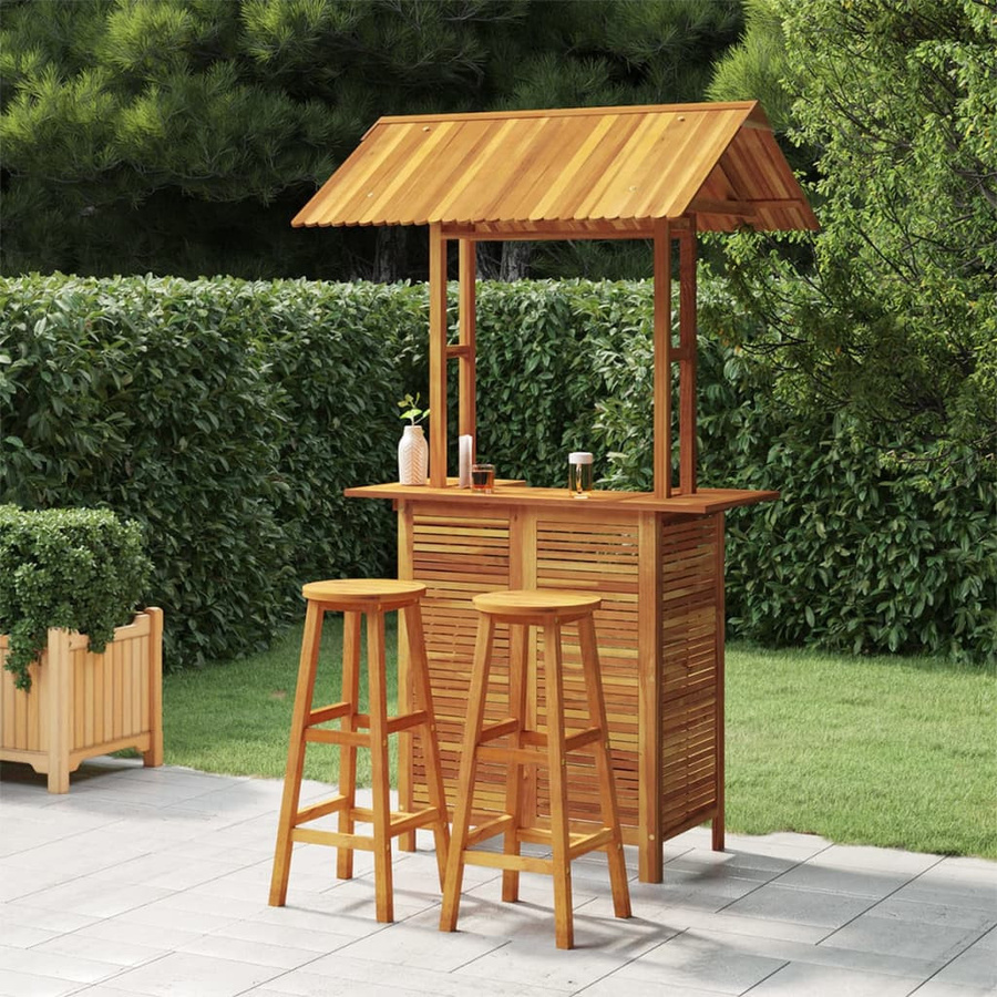 vidaXL 3-teiliges Gartenbar-Set aus Akazien-Massivholz in Braun, B/T/H: 106 x 50 x 122 cm (Tisch) und 50 x 50 x 106 cm (Stühle) - Bild 3