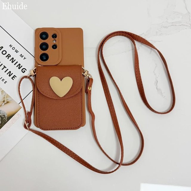 Love Wallet Lanyard Leder Umhängetasche für Samsung Galaxy S26 Ultra S25 FE S24 S23 S22 S21 Plus in Braun - Bild 1