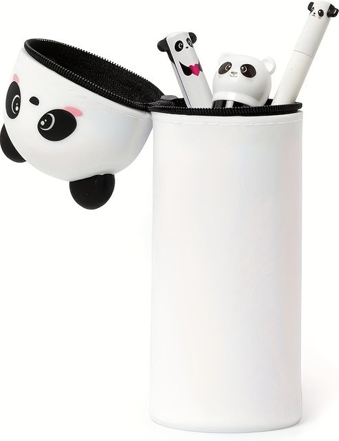 Panda Silikon-Federmäppchen 2-in-1 Weicher Stifthalter mit Reißverschluss in Weiß - Bild 1