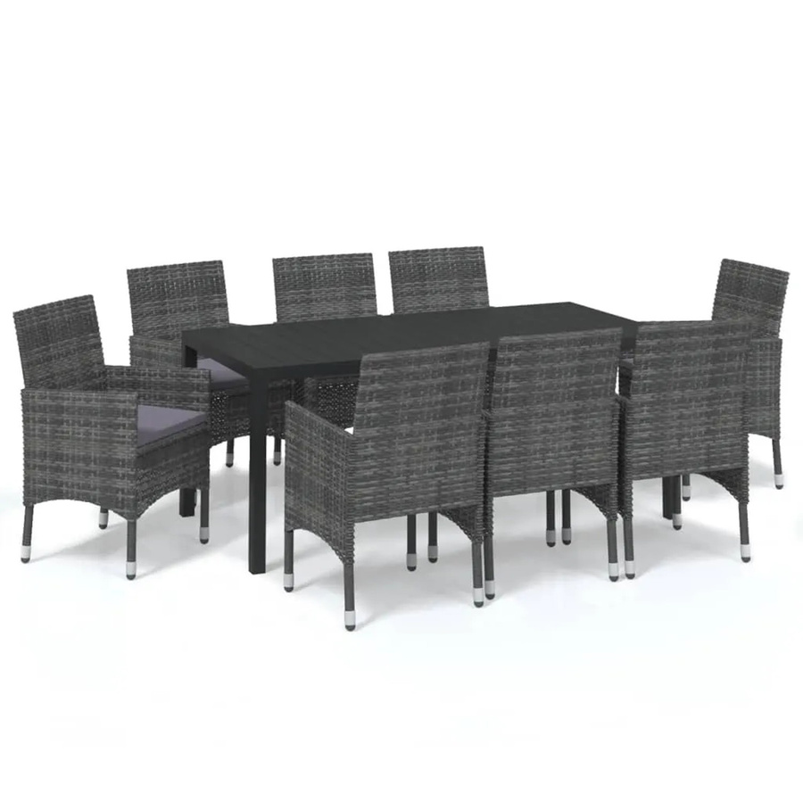 vidaXL 9-tlg Garten-Essgruppe aus Poly Rattan und WPC in Grau mit Kissen - Bild 2