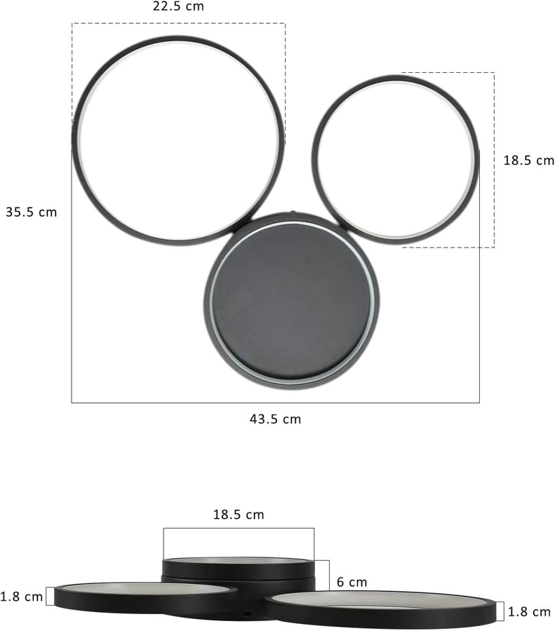 Nettlife LED Deckenlampe in Schwarz mit modernem Ring Design, dimmbar mit Fernbedienung, 38W - Bild 4